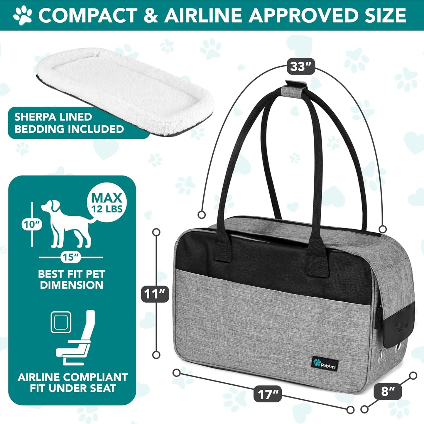Airline Approved Dog Purse Carrier | Soft-Sided Pet Carrier for Small Dog, Cat, Puppy, Kitten | Portable Stylish Pet Travel Handbag | Ventilated Breathable Mesh, Sherpa Bed