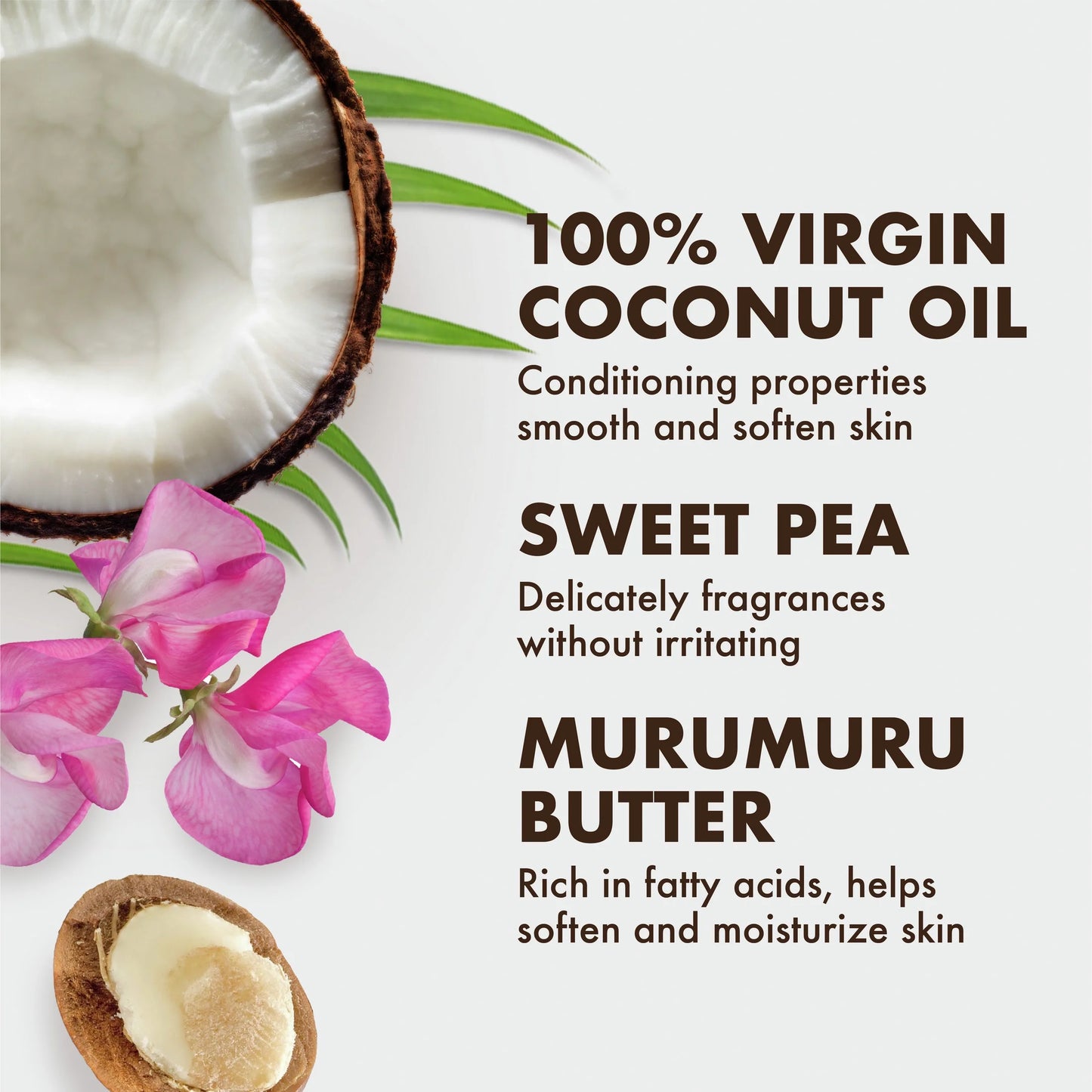 Baby Wash and Shampoo with 100% Virgin Coconut Oil, Sweet Pea & Murumuru, 13 Fl Oz