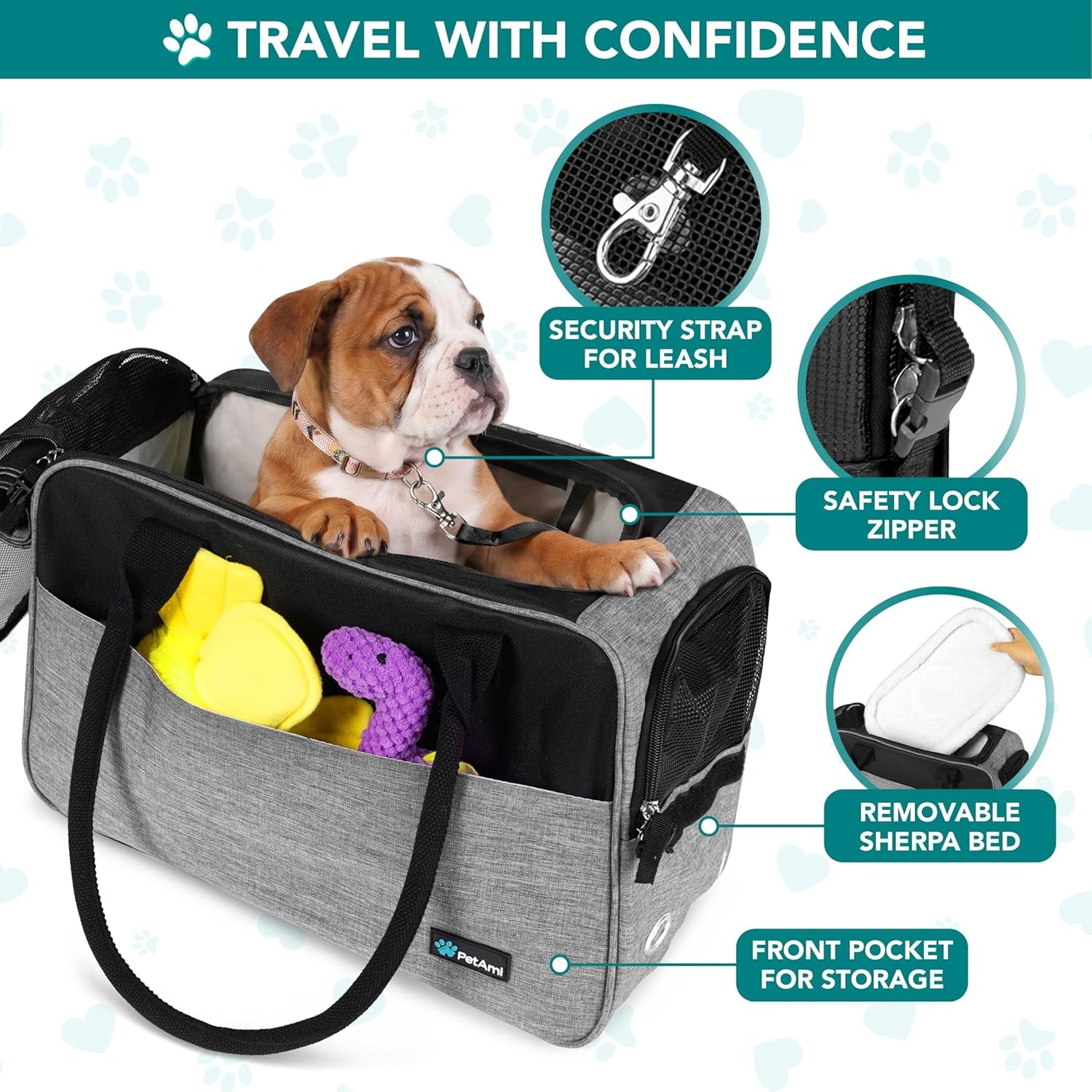 Airline Approved Dog Purse Carrier | Soft-Sided Pet Carrier for Small Dog, Cat, Puppy, Kitten | Portable Stylish Pet Travel Handbag | Ventilated Breathable Mesh, Sherpa Bed